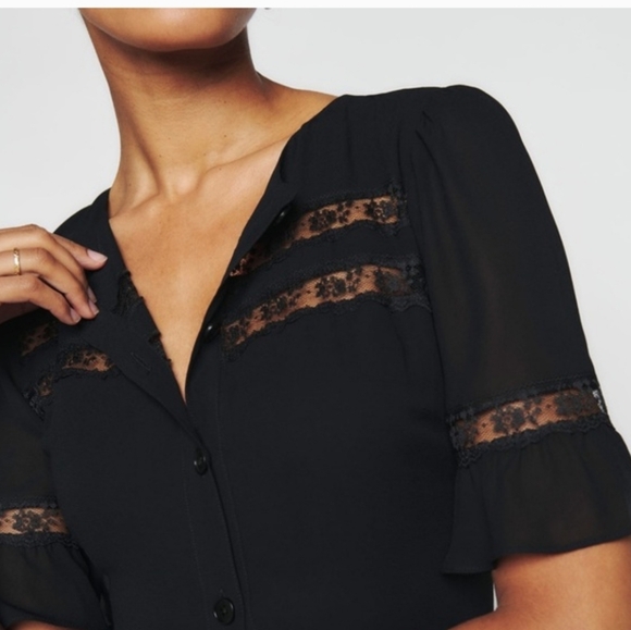 REFORMATION WOODSON LACE MIDI DRESS IN BLACK - Picture 2 of 11